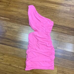 Hello Molly Hot Pink One Shoulder Cut Out Ruched Bodycon Mini Dress‎ Size XS